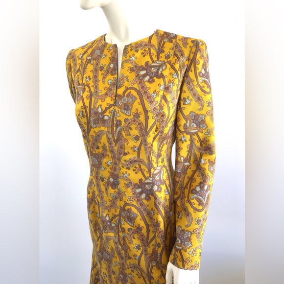 Beautiful Vintage 1980s 1990s David Hayes Floral Dress Front Zipper & Scarf - Picture 4 of 16